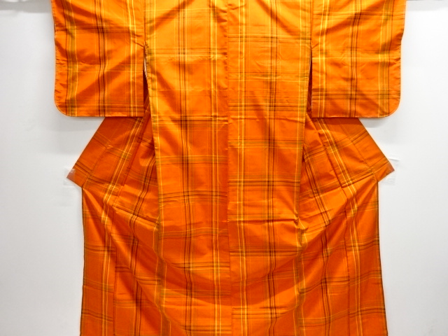 格子模様織出し米沢紬着物